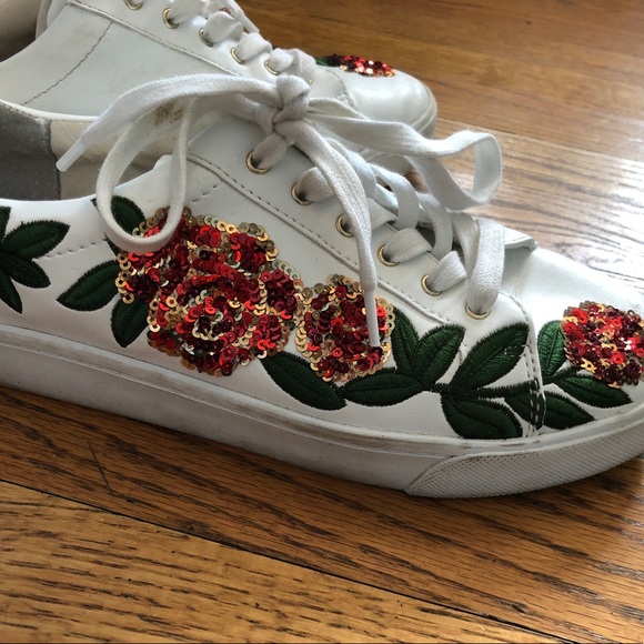 white shoes with embroidered bedazzled roses - Picture 2 of 6